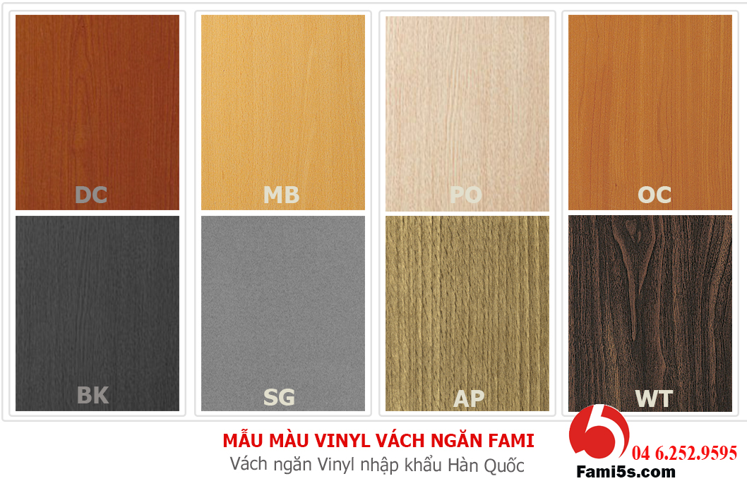 Mẫu màu vách ngăn Vinyl Nội thất Fami